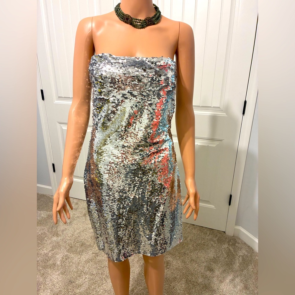 Strapless Silver Sequin Dress by GB, a Junior size dress.